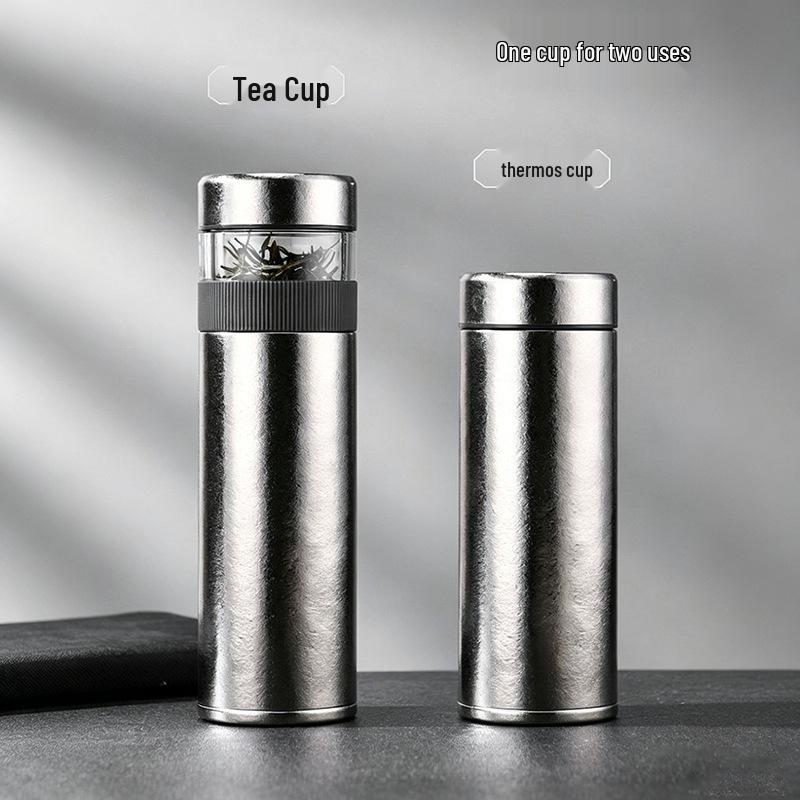 Hong Hao Pure Titanium Tea Separation Cup - Portable Car Thermos with Inner & Outer Design, Laser Engraved, Perfect for Stewing Tea and Gifting