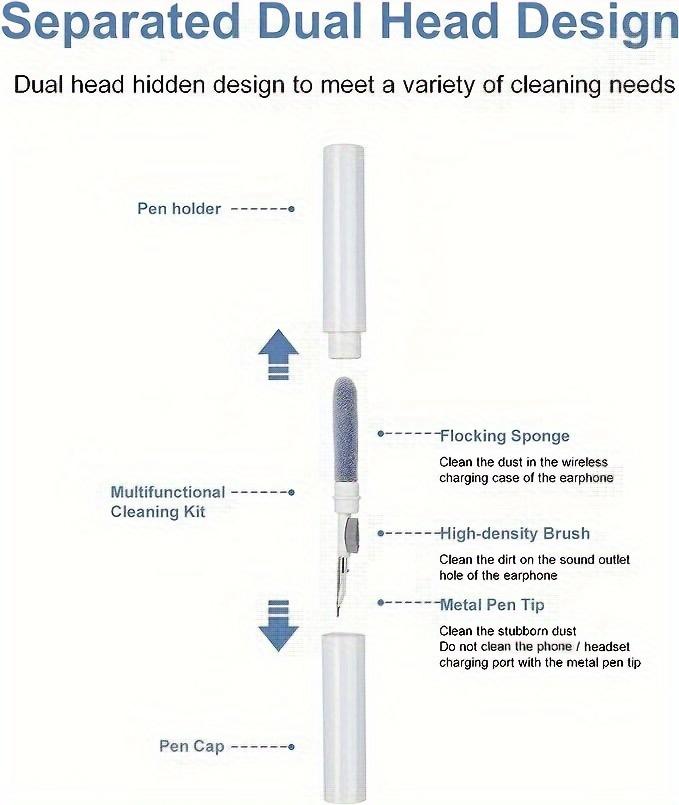 Durable ABS Wireless Earbud Cleaning Pen with Precision Brush - Ideal for Earphones, Keyboards & More, Includes Replacement Tips, Earbuds Wireless