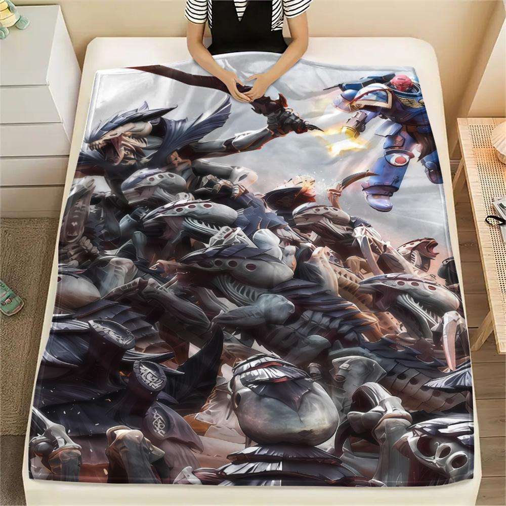 1PC Warhammer 40k Print Flannel Blanket, High Quality Comfortable for All Seasons, Home Decor, Warmth and Comfort, Perfect for Christmas Gifts