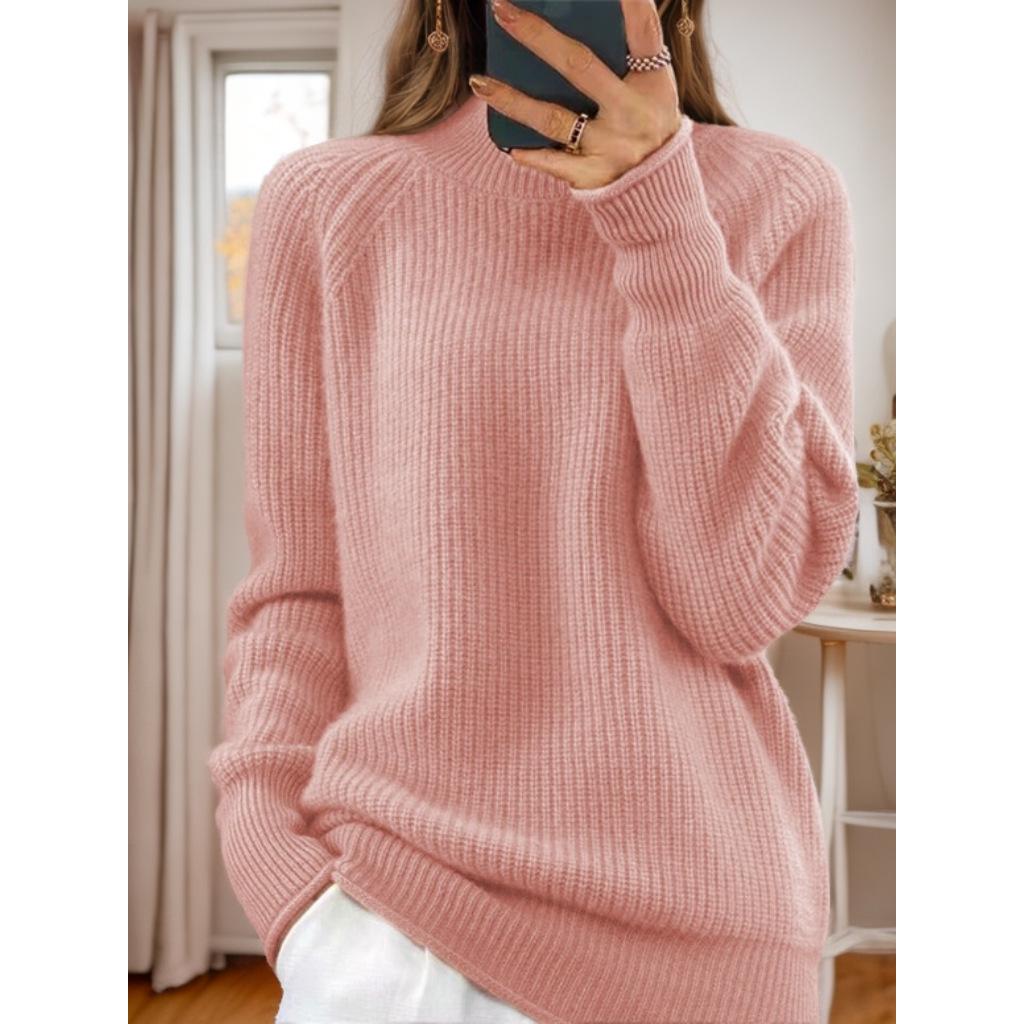 2024 Autumn/Winter Women's Solid Knit High Neck Pullover Sweater