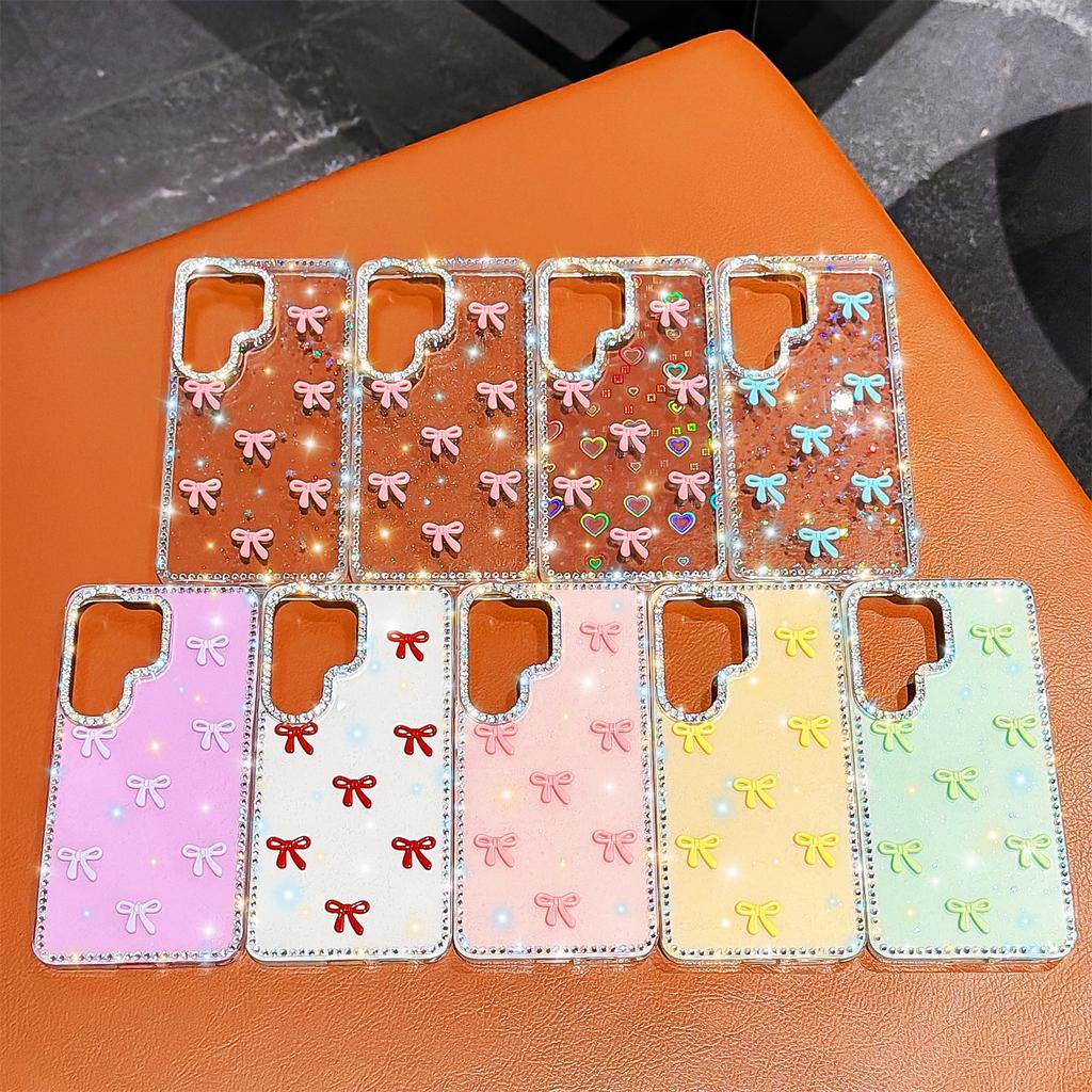 For Samsung Galaxy S26 Ultra Case Rhinestone Edge Colorful Butterfly Bow Decor TPU + PC IMD Phone Back Cover