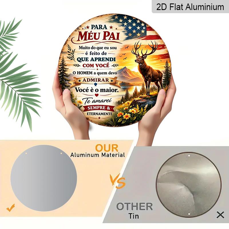 2D Flat, 1pc Portuguese Fathers Day Aluminum Sign, Vintage Deer Sunset Patriotic Design, "Para Meu Pai" Quote Decorative Sign for Home, Pub, Cabin