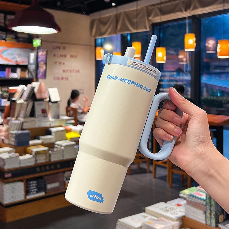 Large Capacity 316 Stainless Steel Insulated Cup with Straw and Portable Handle