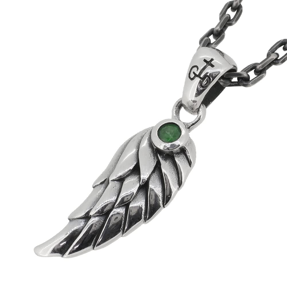 Emerald Wing Small Silver 925 Necklace Natural Stone [Grandeur] (with Chain) Men's
