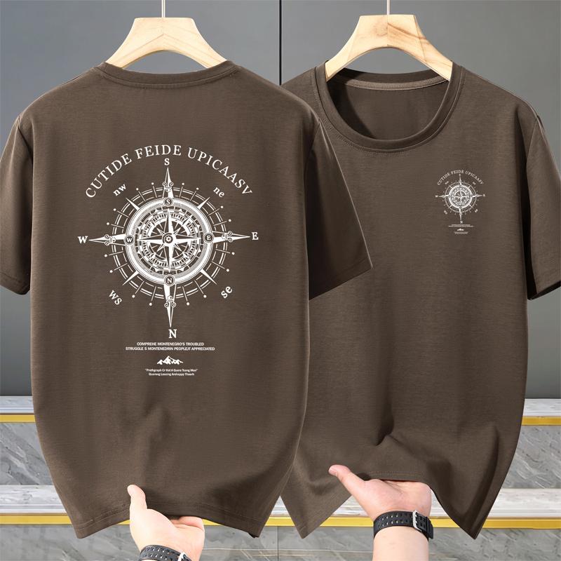 Men's Plus Size Compass Print T-Shirt – Back Graphic Crew Neck Short Sleeve Tee (5XL-13XL)