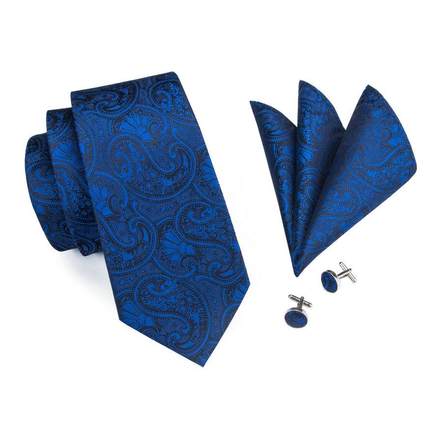 Hi-Tie Conjunto de corbata de seda de cachemira azul para hombre, broche, alfiler, corbata, pañuelo, gemelos, Clip de corbata para negocios