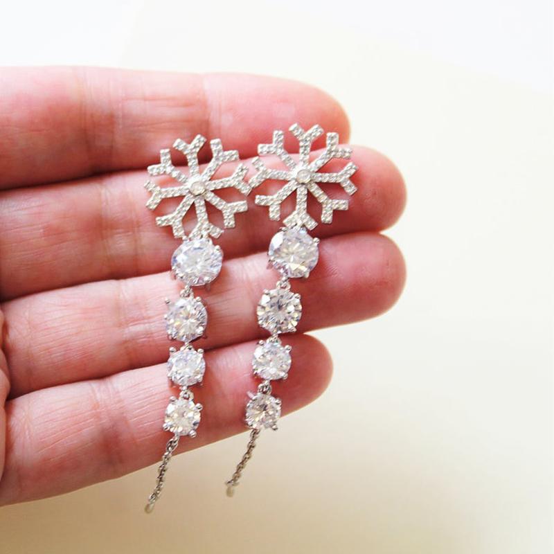 New Delicate Snowflake Link Earring Women with 4 Round Cubic Zircon Stone Wedding Party Daily Wear Best Gift Earring Jewelry
