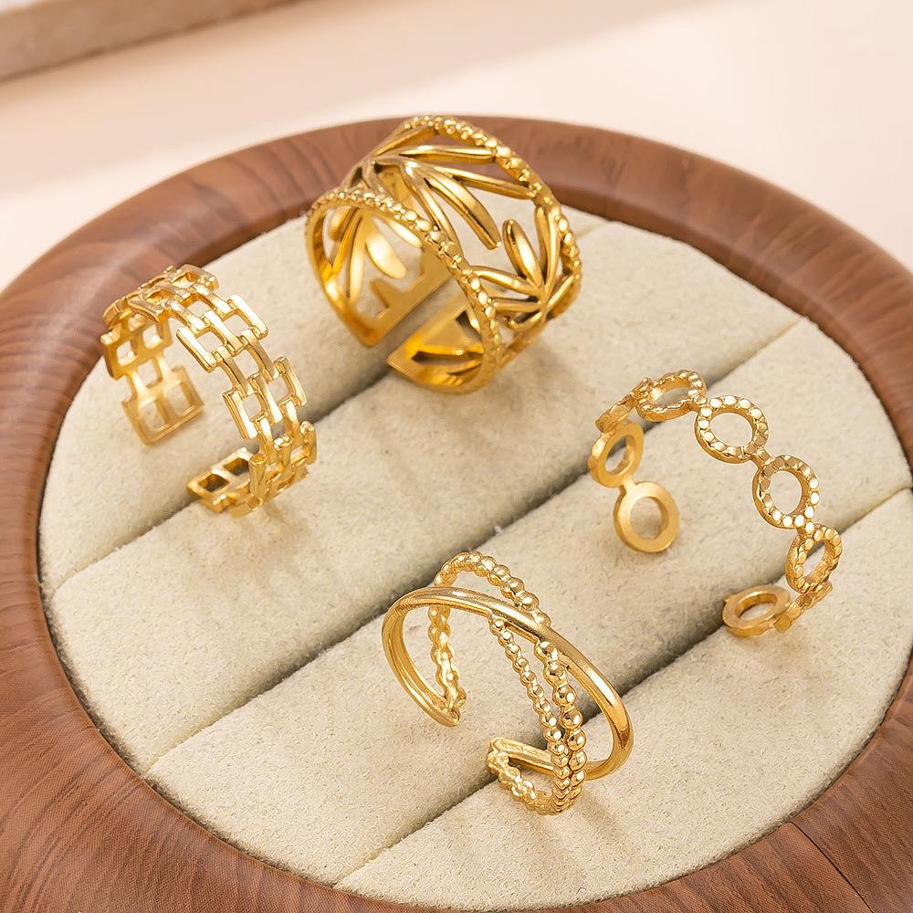 

Titanium Steel Ring for Women, Niche Design, 18K Gold Plated Stainless Steel Jewelry, Hydraulic Line Stacking Ring Factory Average Size