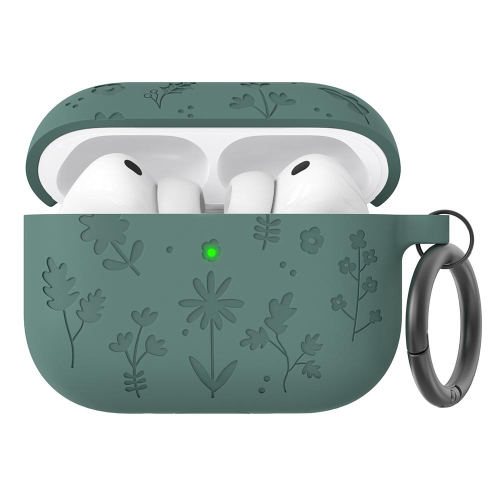 AHASTYLE WG186 For AirPods Pro 3 Embossed Floral Pattern Silicone Case Protective Cover with Hook