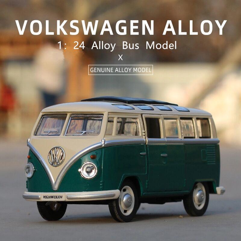 

1/24 Volkswagens T1, модель автобуса из сплава, литая под давлением металлическая игрушечная машина, модель автомобиля, коллекция звуков, свет, подарок на день рождения, игрушка