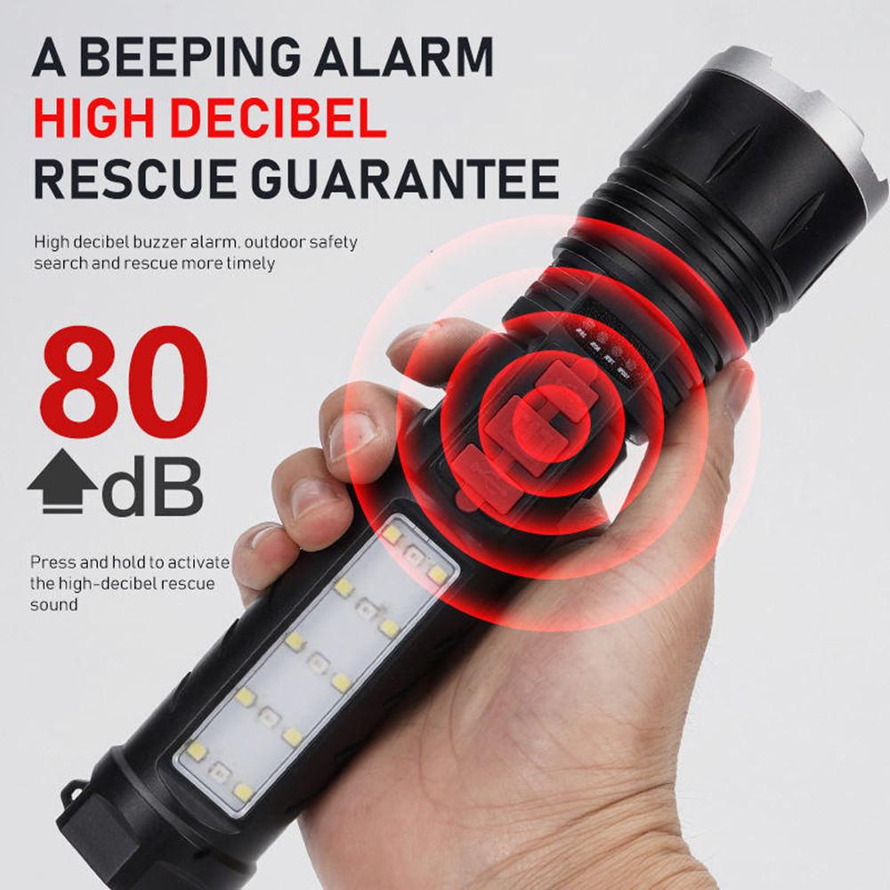Flashlight With Buzzer Alarm Side LED Red SOS Light Handheld Flashlight ABS Plastic Aluminium Alloy Emergency Hiking Torch