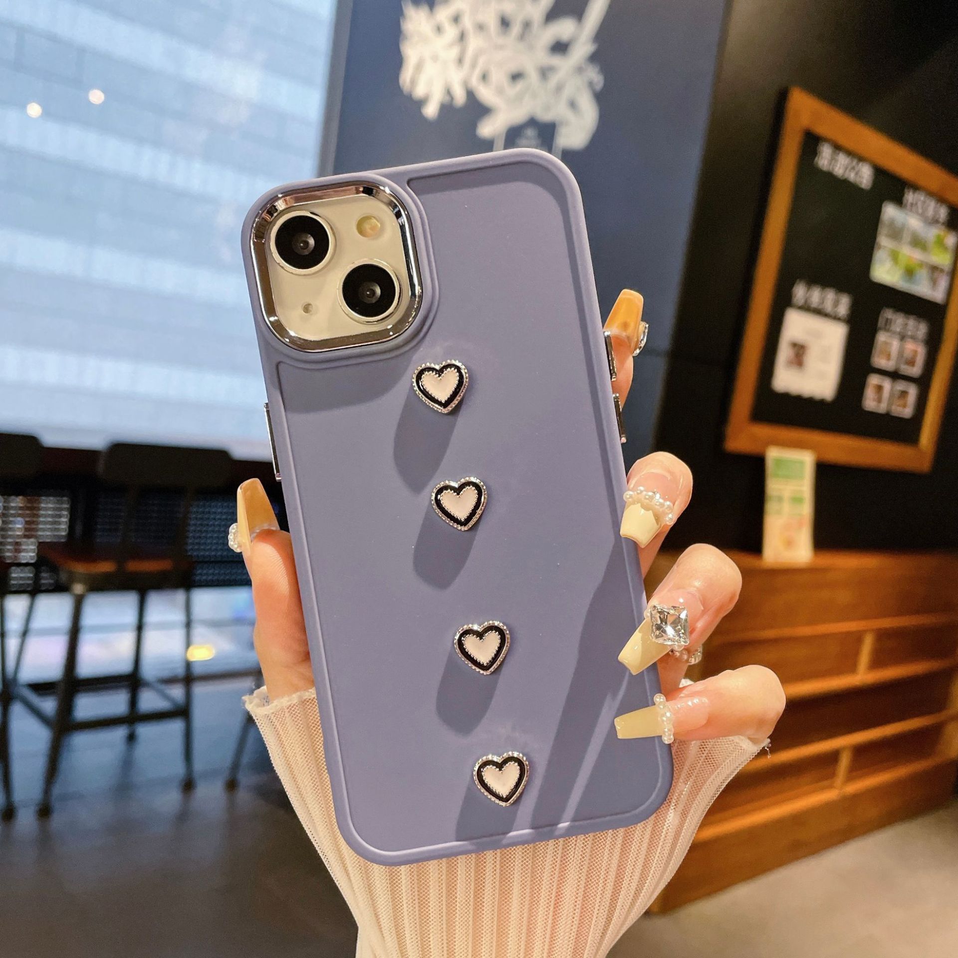 

Simple and Suitable for IPhone16PRO Electroplated Small Love Mobile Phone Case Apple 13 8P Metal Photo Frame Protection Case Apple 12-12PRO
