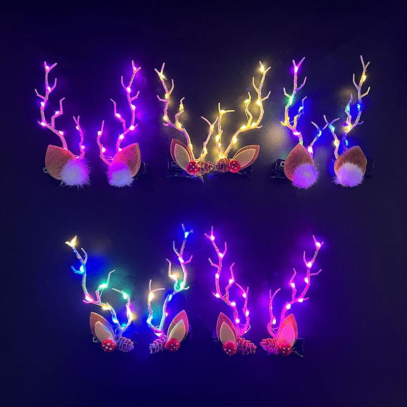 Świąteczny LED Światło Róg Renifera Spinka do Włosów Kobieta Dziewczyna Świecący Róg Łosia Ucho Nakrycie Głowy Akcesoria do Włosów Dekoracja Świąteczna Noworoczna
