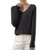 Women's Casual Lace V-Neck Base Layer Knitted Long Sleeve Solid Color Sweater
