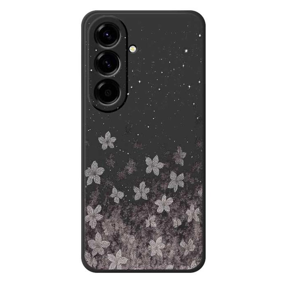 

Чехол для Samsung Galaxy A56 5G, серый, с печатью узора «Цветы», ТПУ-накладка на заднюю панель телефона с прямыми краями Black
