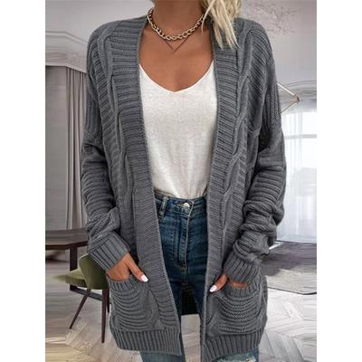 Large Women's Wear Autumn/Winter 2024 New Fried Dough Twists Cardigan Sweater Medium Length Twisted Rope Knitted Cardigan