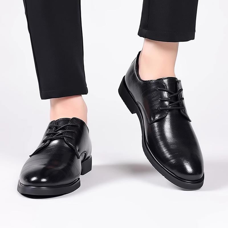 Mens Premium Leather Dress Shoes British Style Formal Oxfords Wedding Groom Breathable Business Derby Shoes Non-Slip Sole Autumn