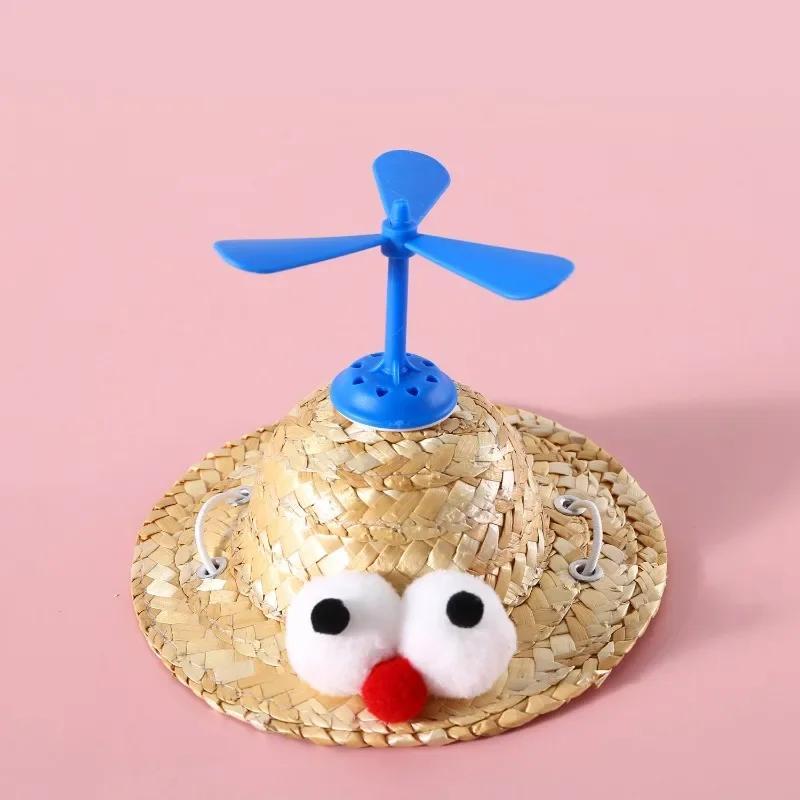 Pet Hat Headgear Cat Dog Decoration Small Puppy Bamboo Dragonfly Straw Hat Pet Accessories Supplies