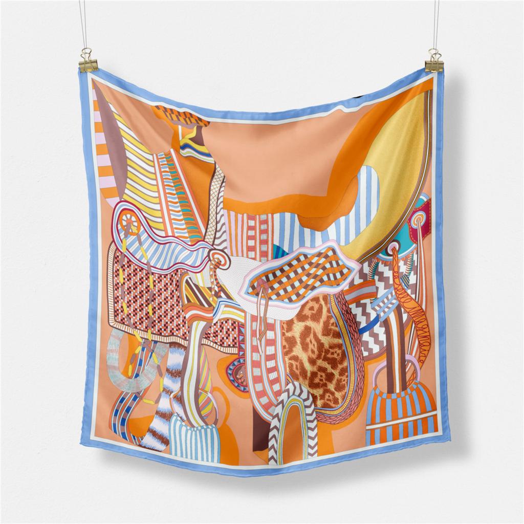 53cm Design Gorgeous Saddle Brand Square Scarf Woman New Silk Scarf Women Bandana Luxury Headband Hijab Foulard Neckerchief