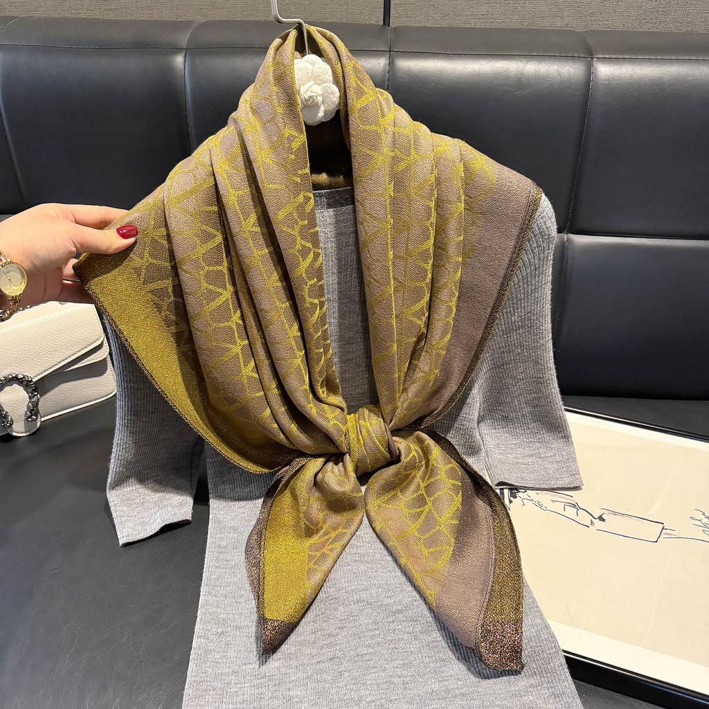 Simulation Silk Square Scarf Versatile Silk Scarf Printing High-End Decorative Shawl Scarf Tencel Cotton Gold Silk Four-Season Decoration