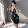 Sex Underwear High Waist Deep V Tassel Split Hip Wrap Retro Printing Bead String Celebrity Cheongsam Nightdress