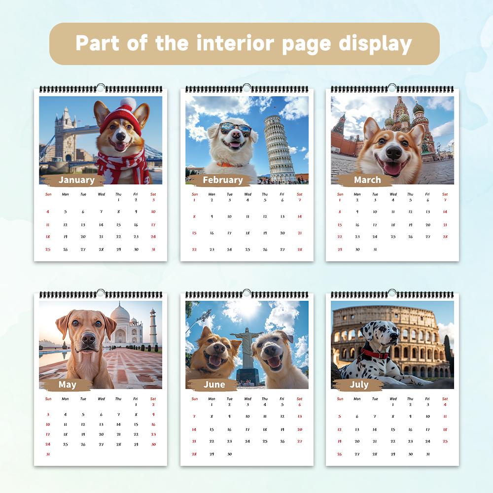 1 st 2026 Väggkalender, Hundresor Tema, 12 Vackra Design, Månadsplaner, Perfekt Gåva för Födelsedag, Jul, Nyår