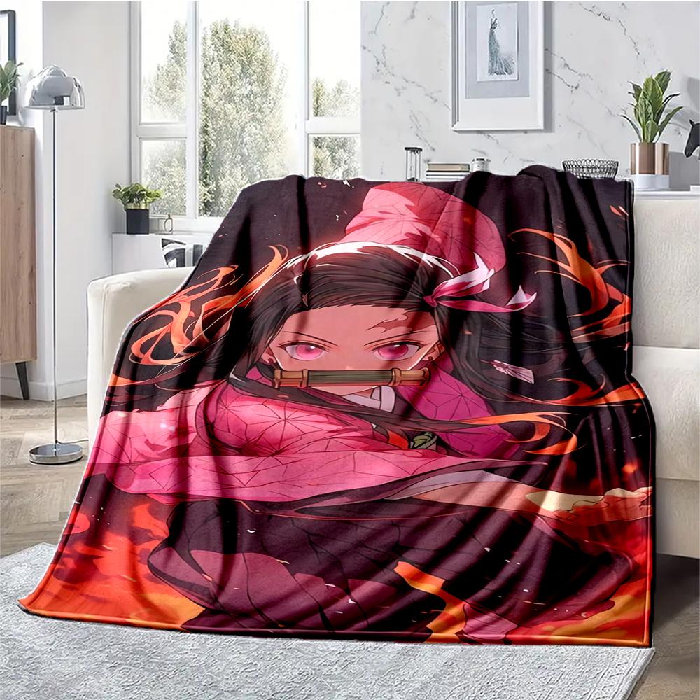 Demon Slayer Theme Printed Blanket - Perfect for Couch, Bed, Travel & Outdoor Use | Machine Washable, Cozy & Durable.