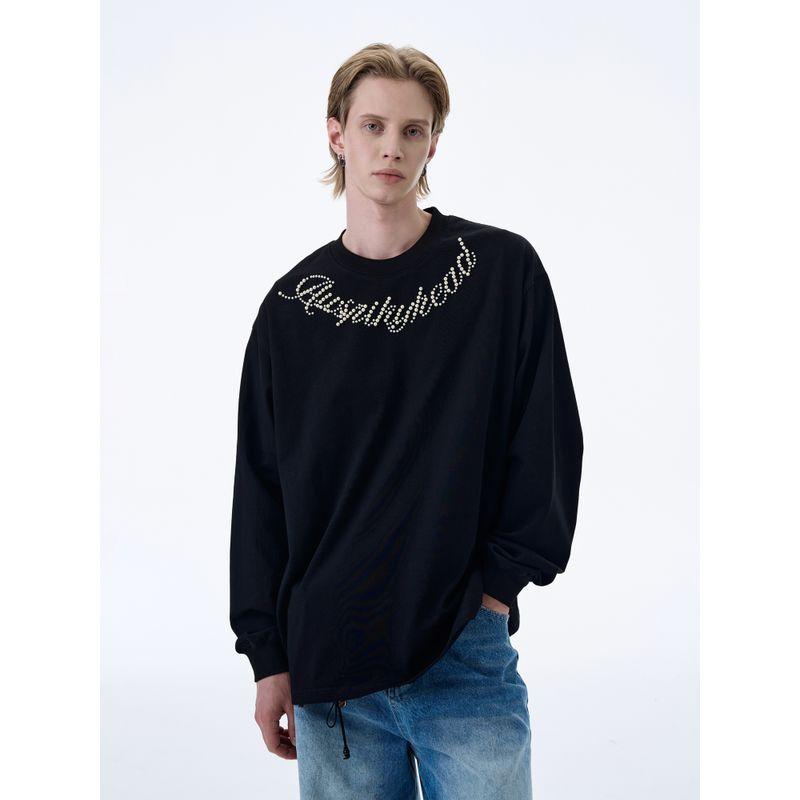 Kisko American Retro Stereo Pearl Design Round Neck Long-Sleeved T-Shirt for Men and Women, Trendy Brand, Handsome, Loose and Casual Top