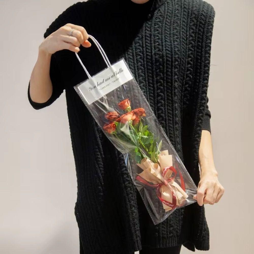 Transparent Transparent PVC Handbag Single Stem Fresh Flower Flower Packaging Bag Water Proof Hand-held Design