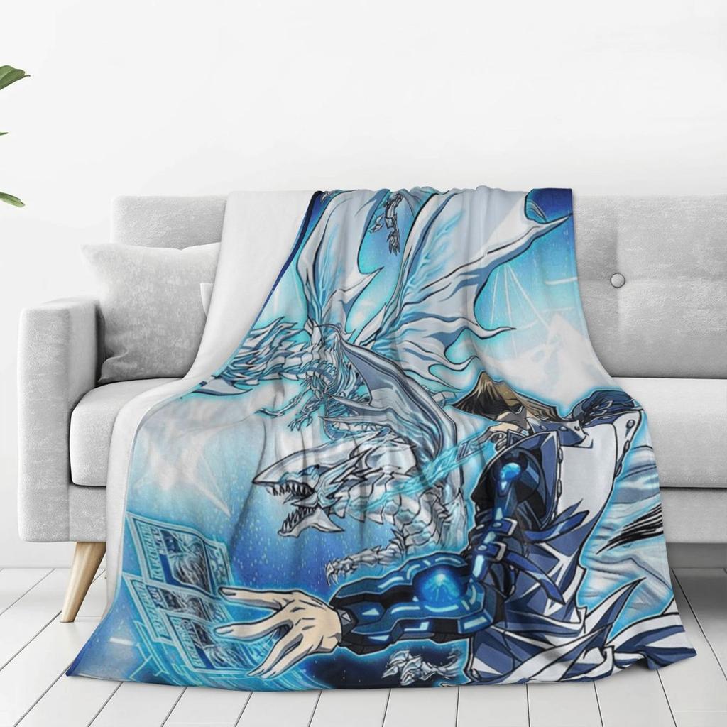 Blue-Eyes White Dragon Japanese Anime Yu-Gi-Oh Blankets Soft Warm Flannel Throw Blanket Cover for Bed Living room Home Sofa
