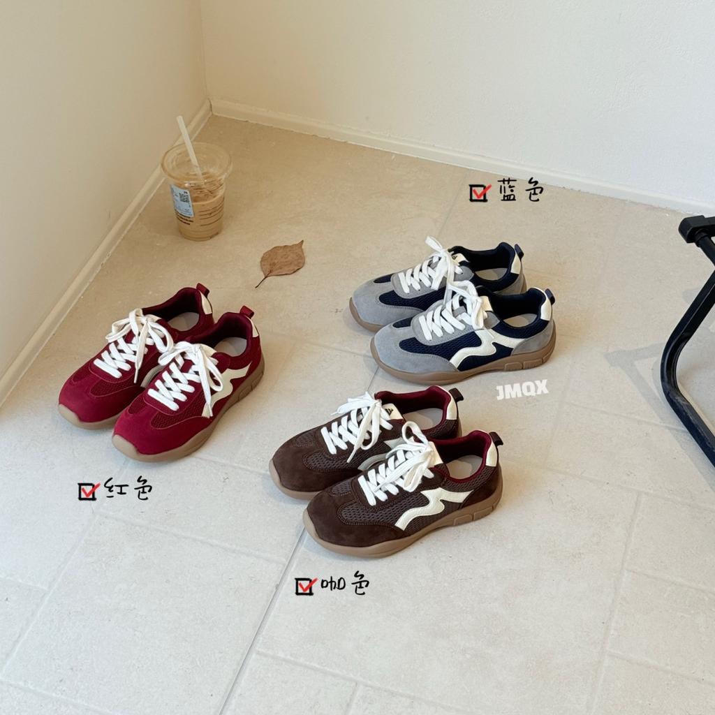 Leather Korean Version Platform Casual Moral Training Shoes Women's 2025 Autumn New Breathable Mesh Color Matching Outdoor Sports Running Shoes