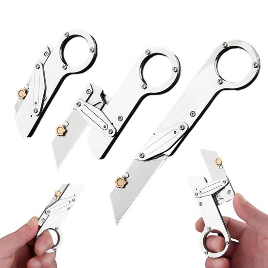 Stainless Steel Folding Cutter Stress Relief Fidget Toy Heavy Duty Pocket Size Cutter Portable Collapsible Cutting Tools