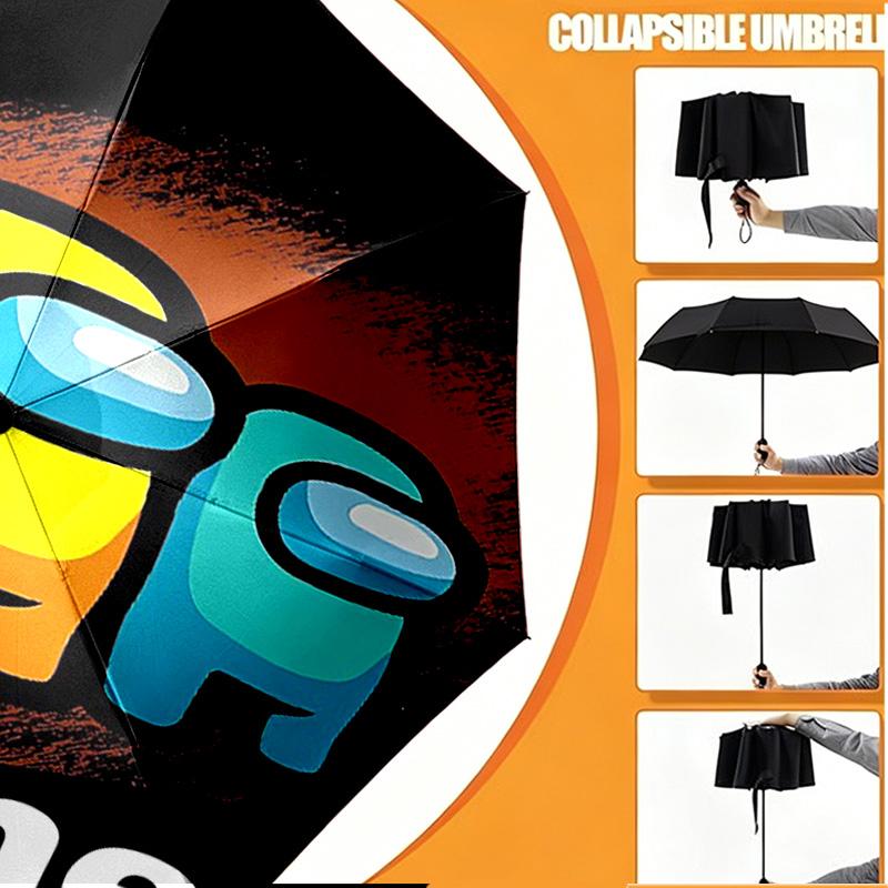 Custom Name Personalized Among Us Print Umbrella, Auto Open Close, 8‑Rib Sturdy Frame, Commute Camping Hiking Use, Birthday Gift