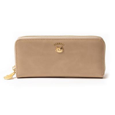 Chanfee Women's Long Wallet with Round Zipper, Cute Cat Design, Beige