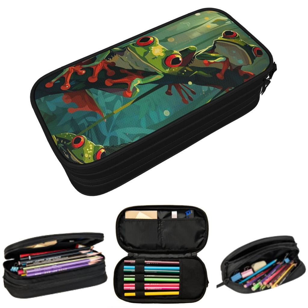 Cartoon Jungle Frogs Pencil Case for Kids School Pen Box Pencil Bag Stationery Supplies Pen Holder Bag