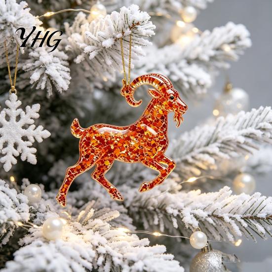 Christmas Gift for Friends Goat Tree Hanging Ornaments, Decorative 2D Flat Acrylic Festive Winter Pendant Holiday Party Home Decor, Lightweight
