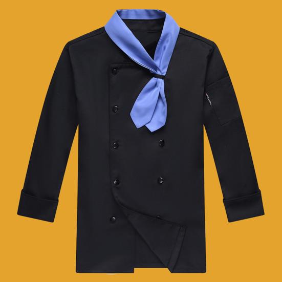 Chef Uniform with Scarf Tie Double-Breasted Buttons Stand Collar Long Sleeves Women Men Chef Shirt Workwear