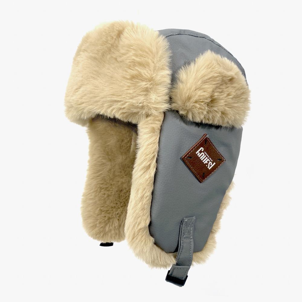 New Winter Leather Lei Feng Hat for Men and Women Korean Style Cold Proof Ear Protection Plus Velvet Thickened Outdoor Warm Hat