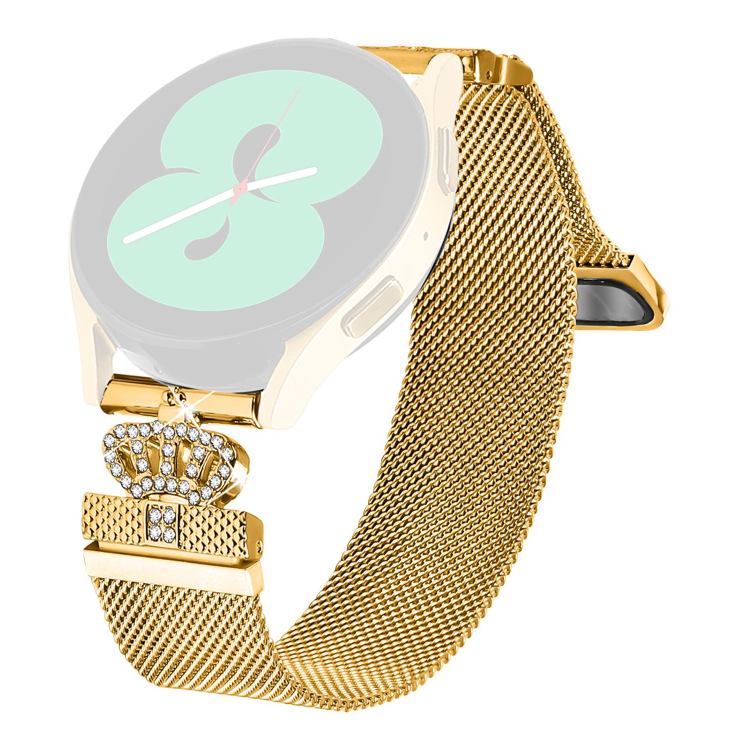 

For Garmin Forerunner 245 Music/Forerunner 245 Milanese Mesh Band Magnetic Crown Clasp Stainless Steel Strap Gold