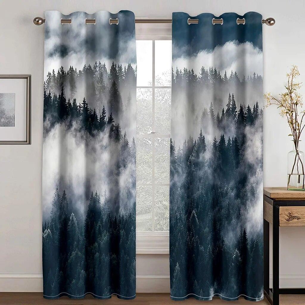 Forest Printed Curtains Jungle Tree Nature Scenery Window Drapes for Living Room Bedroom Waterfall Biparting Open