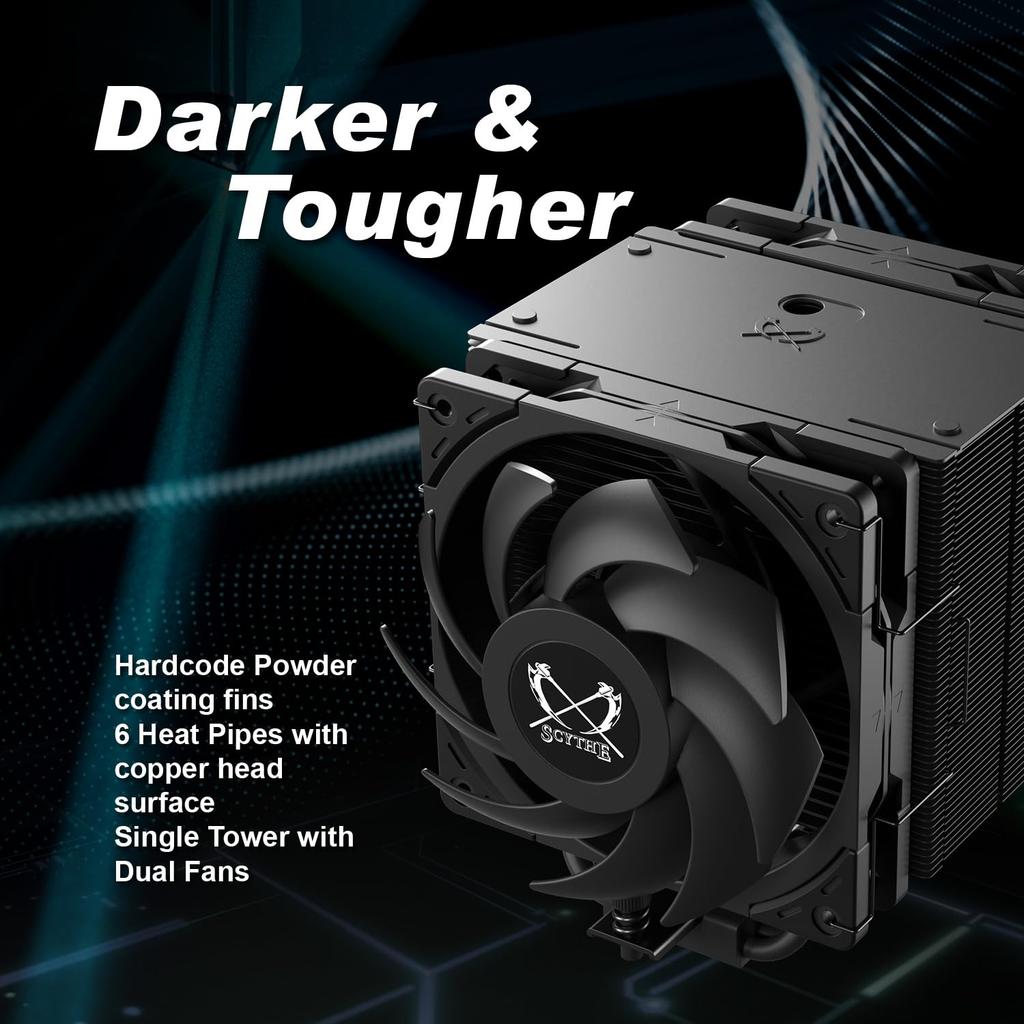 Scythe Mugen 6 Dual Fan Black Edition CPU Air Cooler, Supports Intel LGA1700, LGA1151, AMD AM5, AM4, 120mm, Single Tower, Aluminum Top Cover (Mugen 6