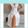 Polyester-Spitzenkleid mit V-Ausschnitt und kurzen Ärmeln für den Sommer, lässige Damenmode