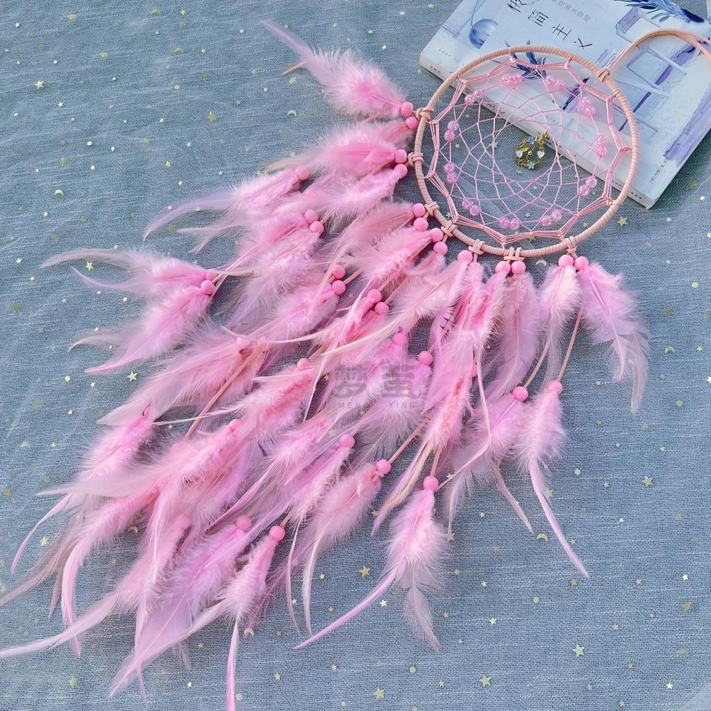 Colorful Feather Dream Catcher, Cheerful Wind Chime for Living Room & Bedroom, Handmade Creative Gift, Boho Wall Decor