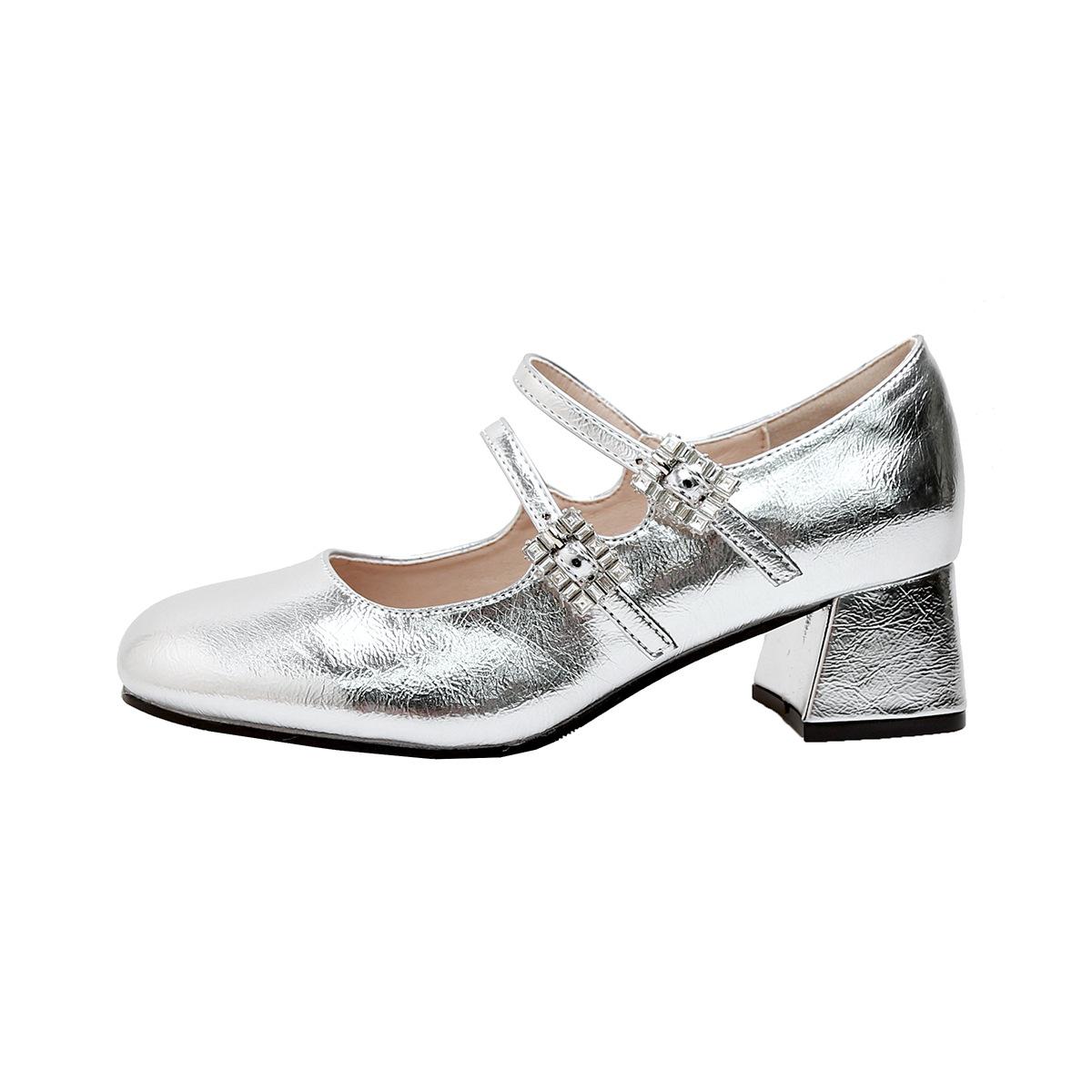 

Weiwei Girl 173-1 French Mary Jane Shoes Women s One-word Thick Heel Single Shoes Fairy Style Silver High Heels 34 серебряный