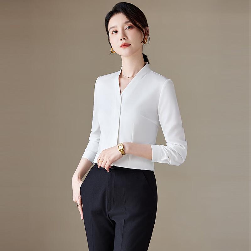 Women's Elegant V-Neck Long Sleeve Chiffon Blouse