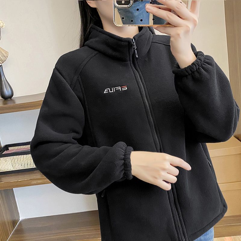 Women's Mint Green Fleece Jacket with Plush Puffer Stand Collar Winter Coat Long Sleeve Zippered Outerwear for Skiing Casual Cold Weather Clothing