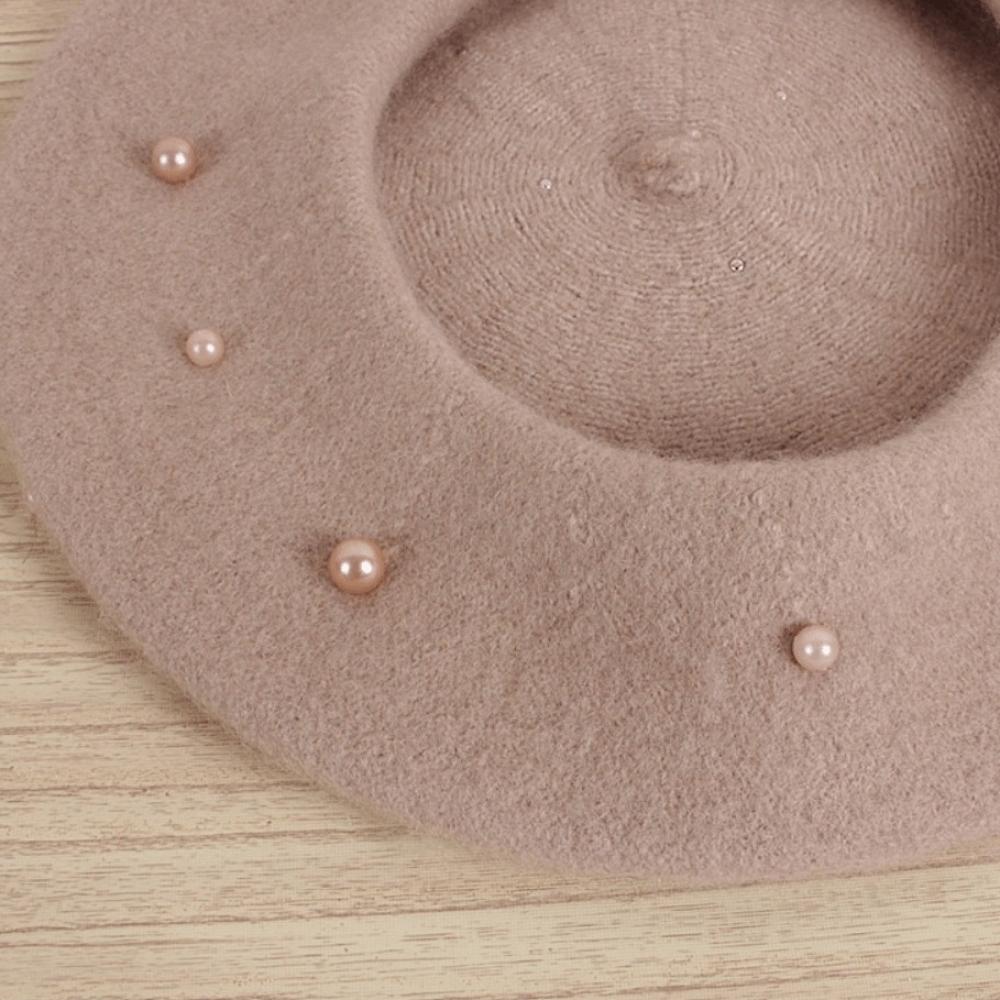 Solid Color Children's Beret Pearl Painter Hat Fashion Baby Wool Hat Kid