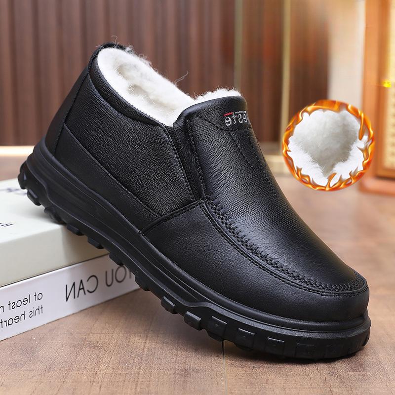 Men's Winter Warm Snow Boots Water Resistant Faux Fur Lining Short Booties Shoes Anti-Slip Walking Loafers Shoes for Men Comfortable Work Sneakers