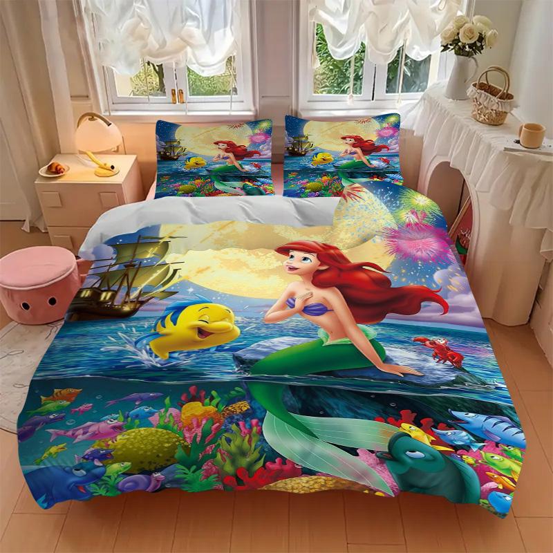 Ariel Under‑sea Party Print 3Pcs Bedding Set,Duvet Cover with 2 Bedro,Pillowcase Home Birthday Gift