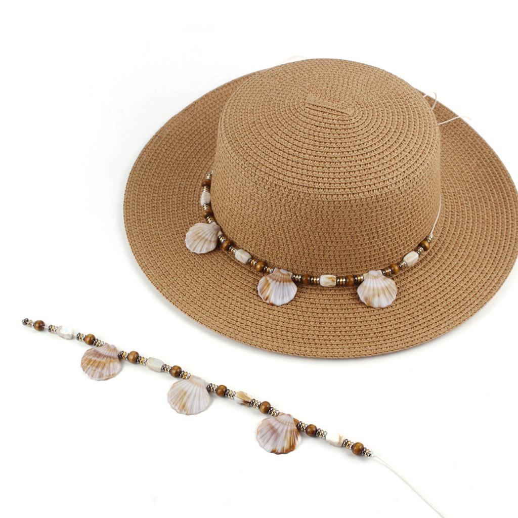 Fascia per Cappello con Perline di Legno per Cappelli di Paglia Corda Etnica per Cappello da Vacanza con Conchiglia a Pettine Decorazioni Regolabili per Cappello Fascia di Ricambio